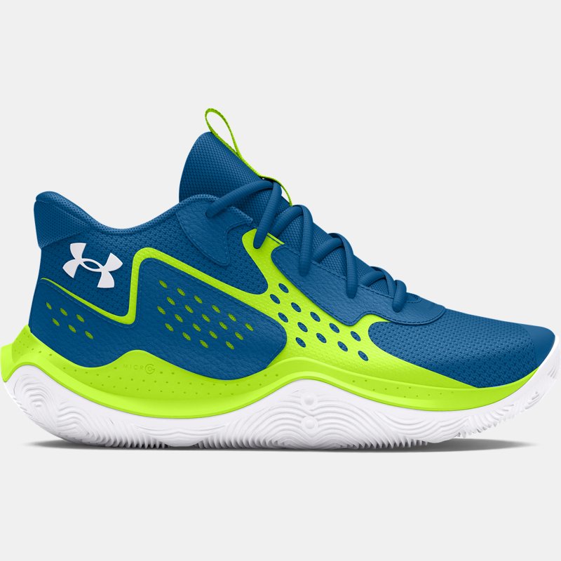 Grade School Under Armour Jet '23 Basketball Shoes Photon Blue / High Vis Yellow / White 35.5
